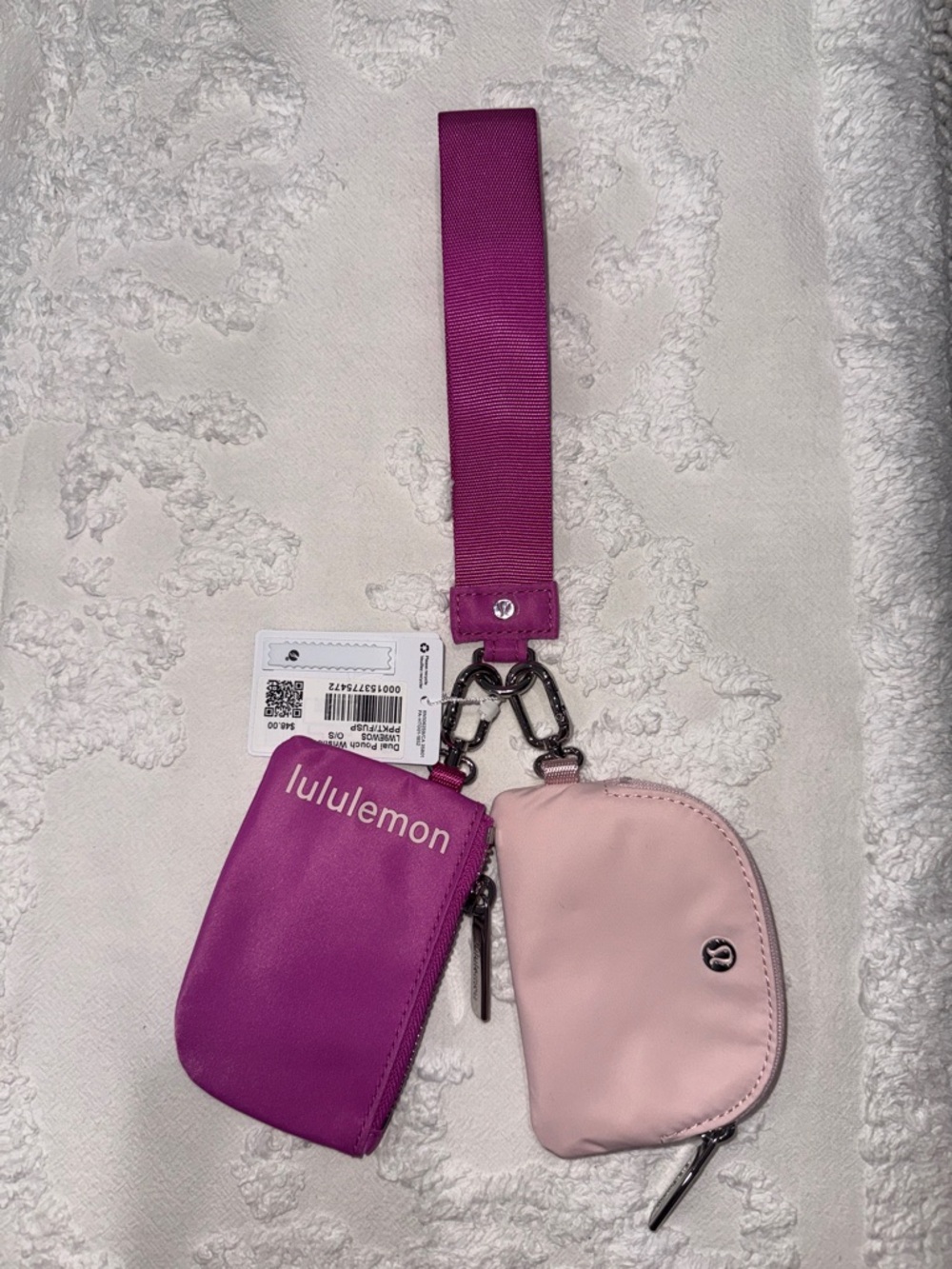 lululemon magenta and light pink key & card holder wristlet